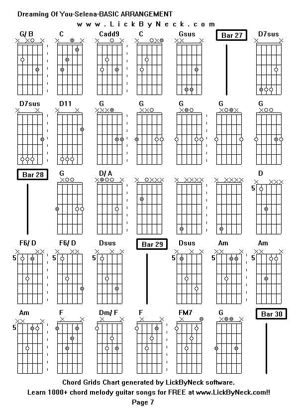 Chord Grids Chart of chord melody fingerstyle guitar song-Dreaming Of You-Selena-BASIC ARRANGEMENT,generated by LickByNeck software.